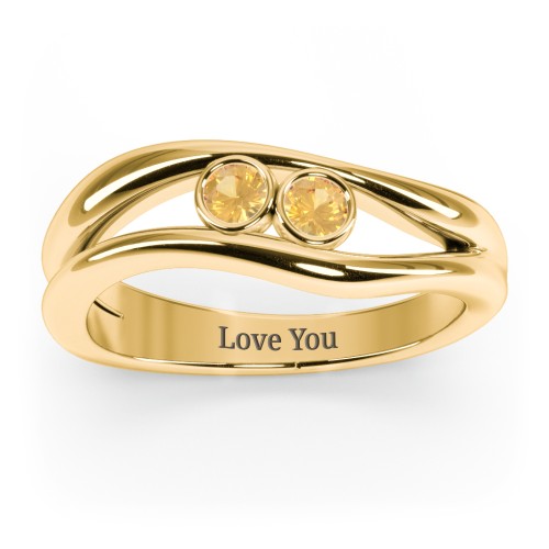 Curved 2 Bezel-Set Round Birthstone Ring – 18K Gold Plated Silver with Citrine