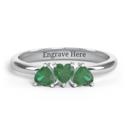 3 Heart Birthstone Ring