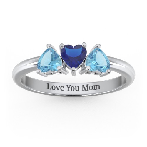 3 Heart Birthstone Ring