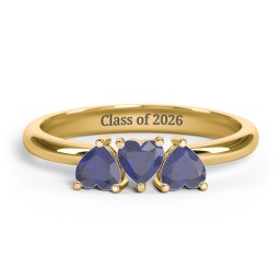 3 Heart Birthstone Ring in 18K Gold Plated Silver with Blue Sapphire