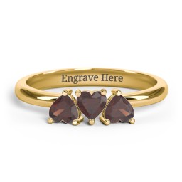 3 Heart Birthstone Ring in 18K Gold Plated Silver with Garnet