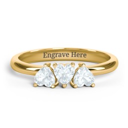 3 Heart Birthstone Ring in 18K Gold Plated Silver with Aquamarine