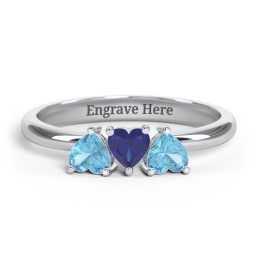 3 Heart Birthstone Ring in 925 Sterling Silver with Blue Topaz and Blue Sapphire