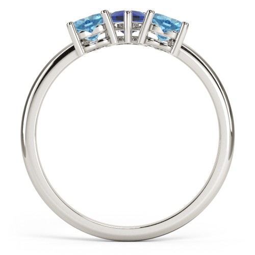 3 Heart Birthstone Ring – 10K White Gold with Blue Topaz and Blue Sapphire