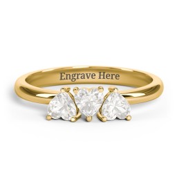 3 Heart Birthstone Ring in 10K Solid Yellow Gold with Cubic Zirconia