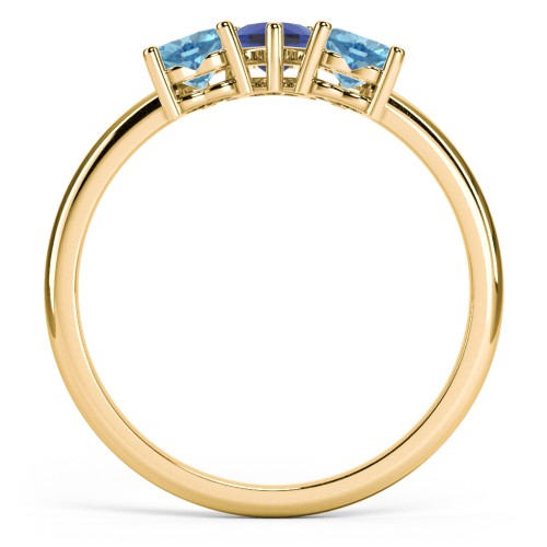 3 Heart Birthstone Ring – 10K Yellow Gold with Blue Topaz and Blue Sapphire