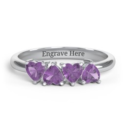 4 Heart Birthstone Ring