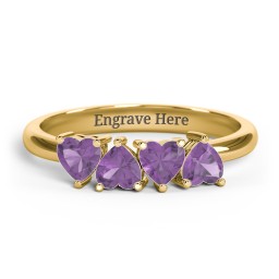 4 Heart Birthstone Ring in 18K Gold Plated Silver with Amethyst