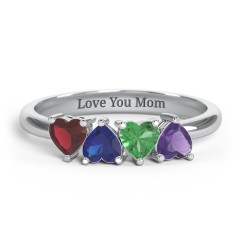 4 Heart Birthstone Ring – 18K Gold Plated Silver with Garnet, Blue Sapphire, Emerald, and Amethyst