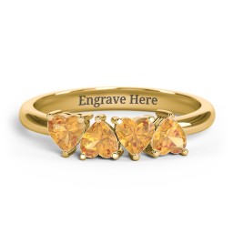 4 Heart Birthstone Ring in 18K Gold Plated Silver with Citrine