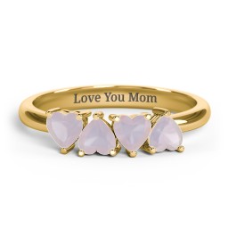 4 Heart Birthstone Ring in 18K Gold Plated Silver with Opal
