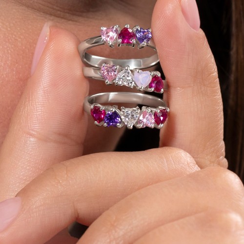 4 Heart Birthstone Ring – 18K Gold Plated Silver with Garnet, Blue Sapphire, Emerald, and Amethyst