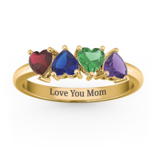 4 Heart Birthstone Ring – 18K Gold Plated Silver with Garnet, Blue Sapphire, Emerald, and Amethyst