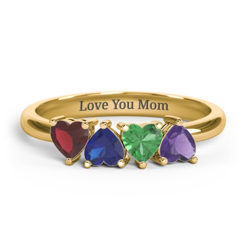 4 Heart Birthstone Ring – 18K Gold Plated Silver with Garnet, Blue Sapphire, Emerald, and Amethyst