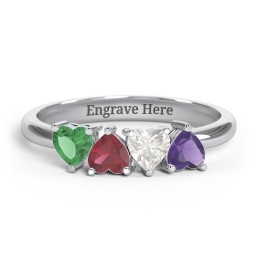 4 Heart Birthstone Ring in 925 Sterling Silver with Emerald, Ruby, Cubic Zirconia, and Amethyst