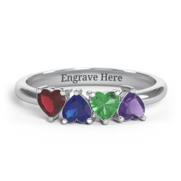 4 Heart Birthstone Ring in 925 Sterling Silver with Garnet, Blue Sapphire, Emerald, and Amethyst