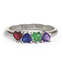4 Heart Birthstone Ring in 10K Solid White Gold with Garnet, Blue Sapphire, Emerald, and Amethyst