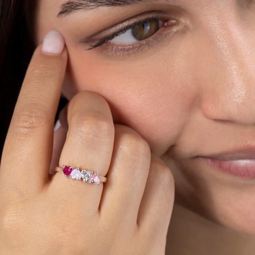 4 Heart Birthstone Ring – 10K White Gold with Garnet, Blue Sapphire, Emerald, and Amethyst