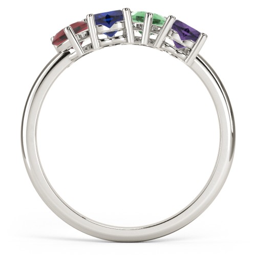 4 Heart Birthstone Ring – 10K White Gold with Garnet, Blue Sapphire, Emerald, and Amethyst