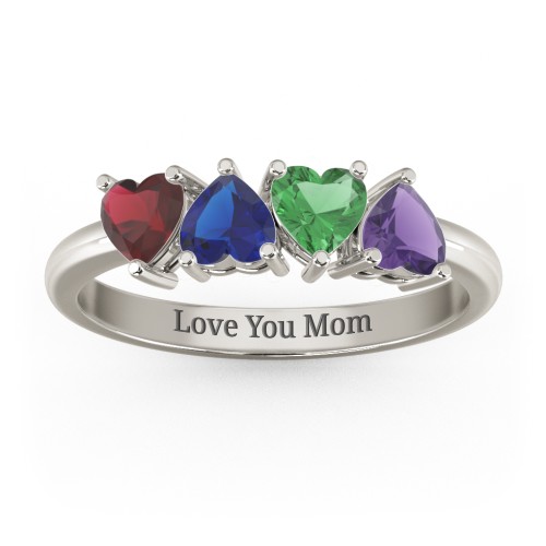 4 Heart Birthstone Ring – 10K White Gold with Garnet, Blue Sapphire, Emerald, and Amethyst
