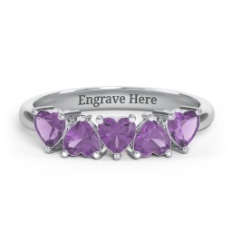 5 Heart Birthstone Ring