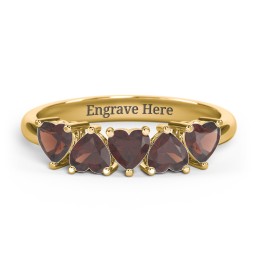 5 Heart Birthstone Ring in 18K Gold Plated Silver with Garnet