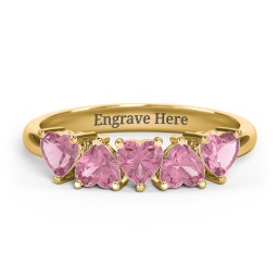 5 Heart Birthstone Ring in 18K Gold Plated Silver with Pink Tourmaline