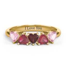5 Heart Birthstone Ring in 18K Gold Plated Silver with Pink Tourmaline, Ruby, and Garnet