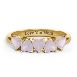 5 Heart Birthstone Ring in 18K Gold Plated Silver with Opal