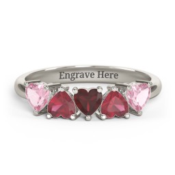 5 Heart Birthstone Ring in 10K Solid White Gold with Pink Tourmaline, Ruby, and Garnet