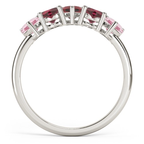 5 Heart Birthstone Ring – 10K White Gold with Pink Tourmaline, Ruby, and Garnet