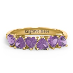6 Heart Birthstone Ring in 18K Gold Plated Silver with Amethyst