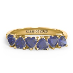 6 Heart Birthstone Ring in 18K Gold Plated Silver with Blue Sapphire