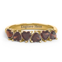 6 Heart Birthstone Ring in 18K Gold Plated Silver with Garnet
