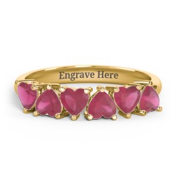 6 Heart Birthstone Ring in 18K Gold Plated Silver with Ruby