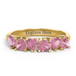 6 Heart Birthstone Ring in 18K Gold Plated Silver with Pink Tourmaline