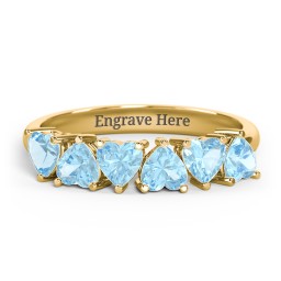 6 Heart Birthstone Ring in 18K Gold Plated Silver with Blue Topaz