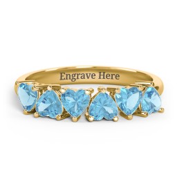 6 Heart Birthstone Ring in 18K Gold Plated Silver with Blue Topaz