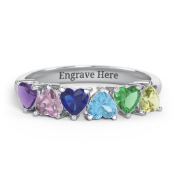 6 Heart Birthstone Ring in 925 Sterling Silver with Amethyst, Alexandrite, Blue Sapphire, Blue Topaz, Emerald, and Peridot