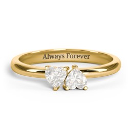 2 Heart Birthstone Ring in 18K Gold Plated Silver with Cubic Zirconia, Blue Sapphire, Blue Topaz, Emerald, and Peridot