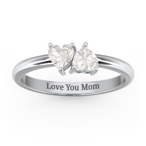 2 Heart Birthstone Ring – Sterling Silver with Cubic Zirconia