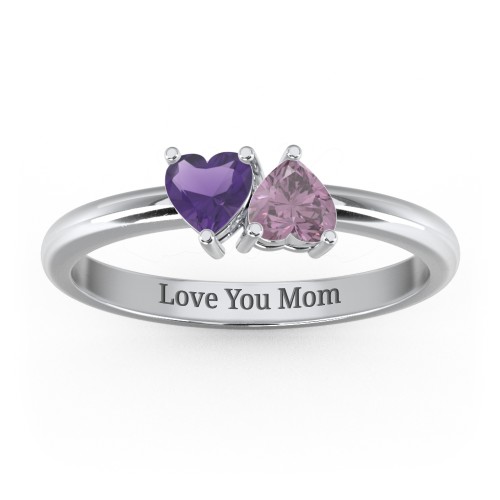 2 Heart Birthstone Ring