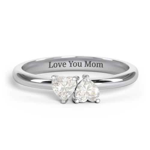 2 Heart Birthstone Ring – Sterling Silver with Cubic Zirconia