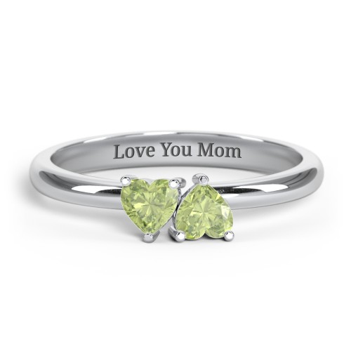 2 Heart Birthstone Ring