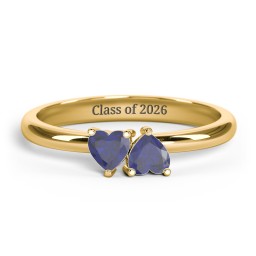 2 Heart Birthstone Ring in 18K Gold Plated Silver with Blue Sapphire, Blue Topaz, Emerald, and Peridot