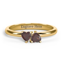 2 Heart Birthstone Ring in 18K Gold Plated Silver with Garnet, Blue Sapphire, Blue Topaz, Emerald, and Peridot