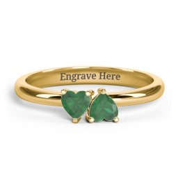 2 Heart Birthstone Ring in 18K Gold Plated Silver with Emerald, Blue Sapphire, Blue Topaz, and Peridot