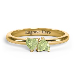 2 Heart Birthstone Ring in 18K Gold Plated Silver with Peridot, Blue Sapphire, Blue Topaz, and Emerald