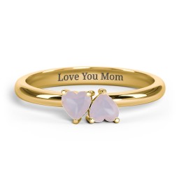 2 Heart Birthstone Ring in 18K Gold Plated Silver with Opal, Blue Sapphire, Blue Topaz, Emerald, and Peridot