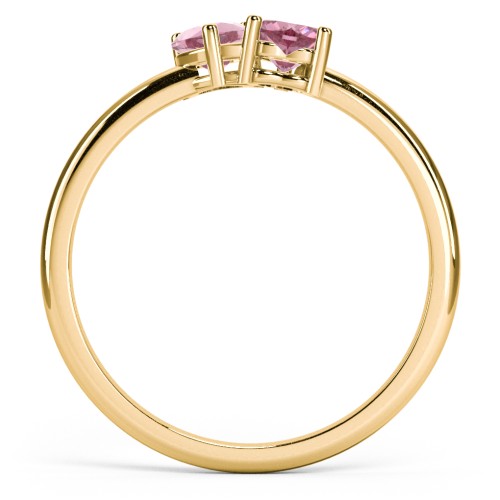 2 Heart Birthstone Ring – 18K Gold Plated Silver with Pink Tourmaline